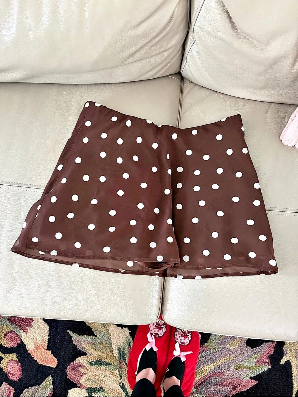Abercrombie & Fitch Brown Polka Dot High Rise Mini Skort Brown & White Large